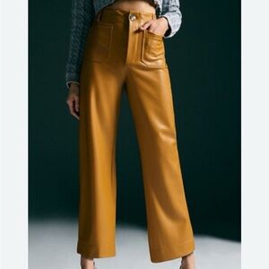 Anthropologie Maeve The Collette Vegan Leather Wide Leg Pants Tobacco 31 P